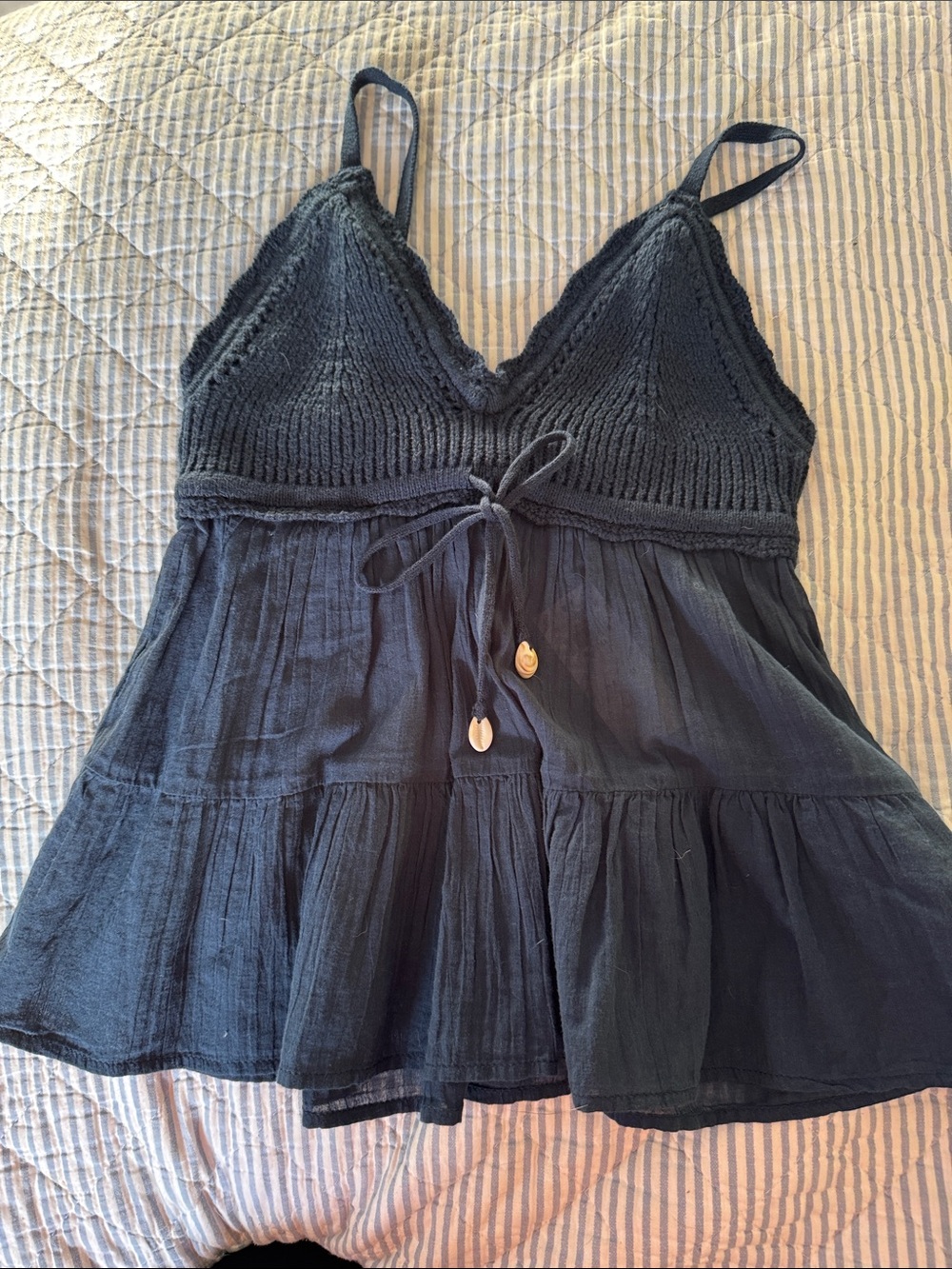 Hollister Navy Knit & Gauze Spaghetti-Strap Camisole with Tie